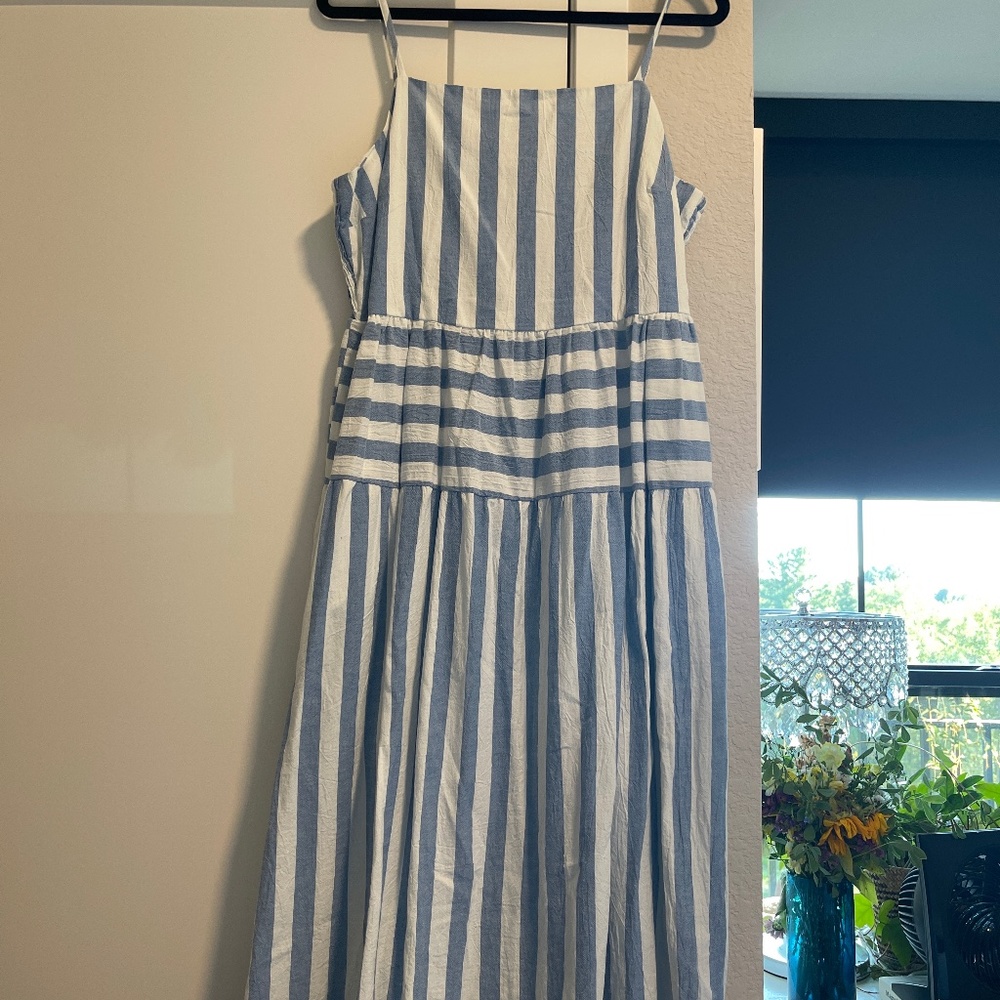 Spaghetti Strap Blue/White Striped Dress